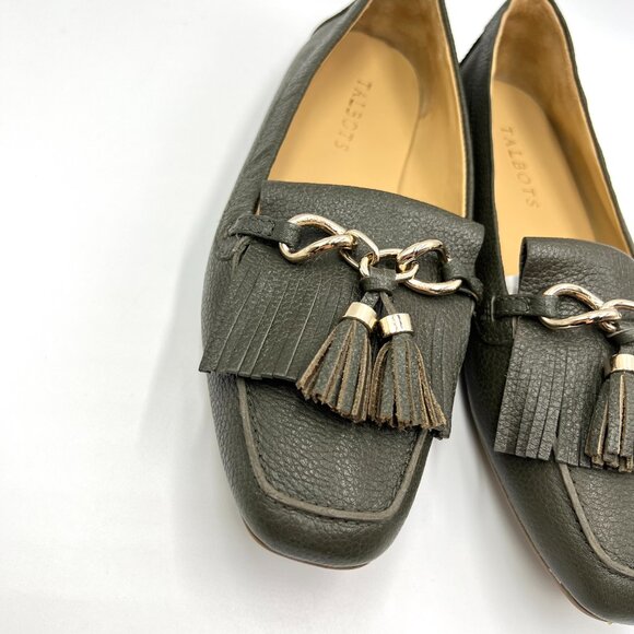 Talbots Womens Size 8 8M Gray‎ Grey Leather Fringed Tasseled Flats Loafers Shoes - Picture 4 of 12